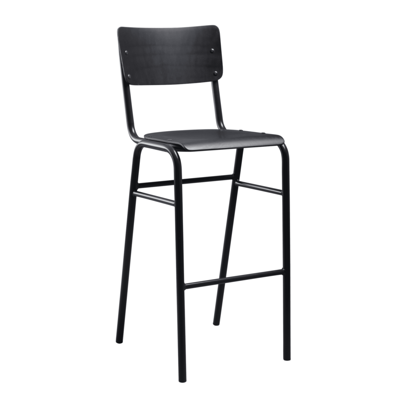 Stacey Stacking Bar Stool - Wooden Seat & Back - Black - main image