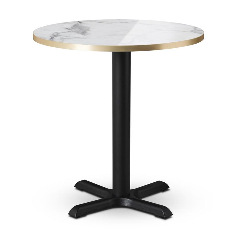 Tuff Top Premium High Gloss Calacatta Marble 700mm round top on a Phoenix Small Cruciform Dining Height Base - main image