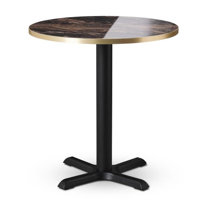 Tuff Top Premium High Gloss Marbled Cappuccino 700mm round top on a Phoenix Small Cruciform Dining Height Base - main image