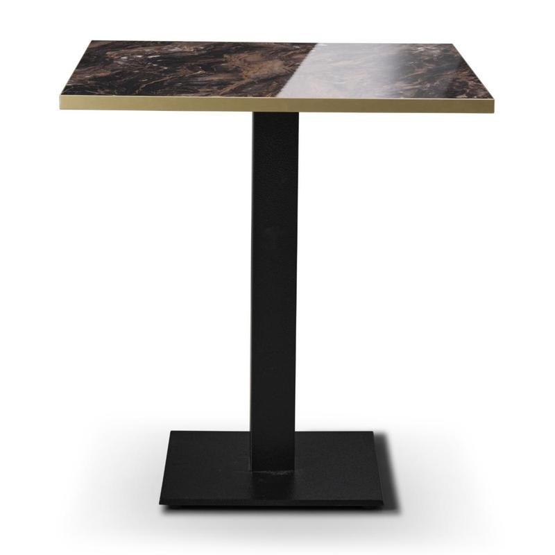 Tuff Top Premium High Gloss Marbled Cappuccino 600mm square top on a Forza Small Square Dining Height Base - main image