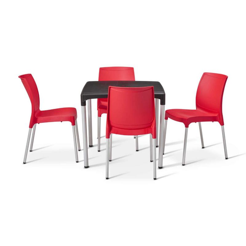 Alina Table with 4 Red Alina chairs - main image