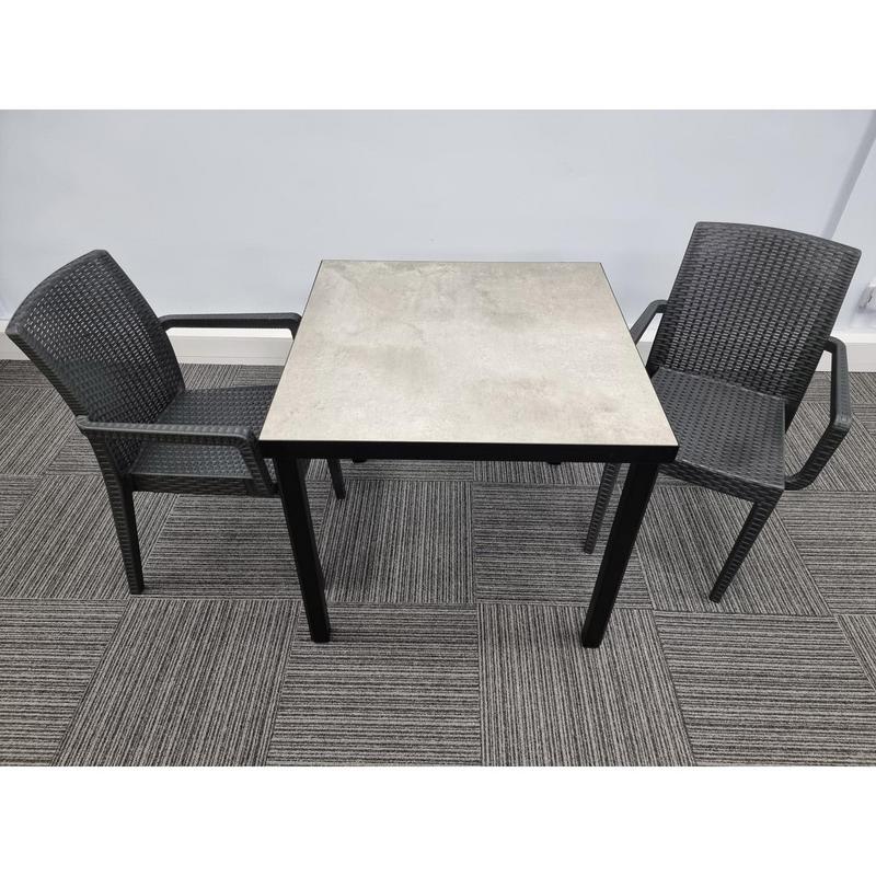 Kelly Ceramic Table in Concrete with 2 Candice Armchairs - main image