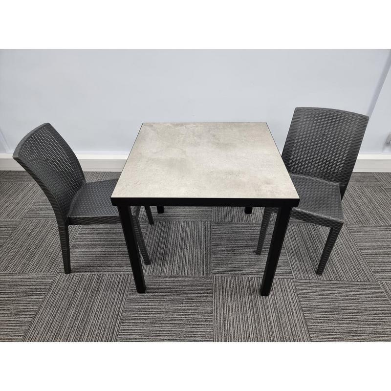 Kelly Ceramic Table in Concrete with 2 Candice Side Chairs - main image