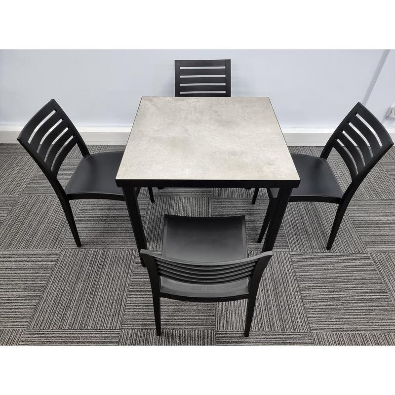 Kelly Ceramic Table in Concrete with 4 Tayla Anthracite Side Chairs - main image