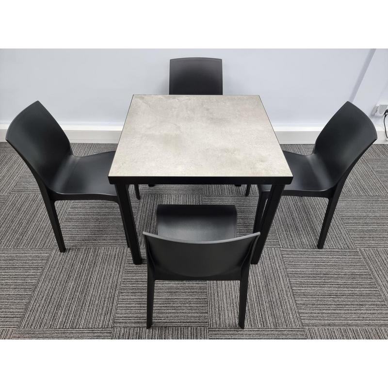 Kelly Ceramic Table in Concrete with 4 Emma Anthracite Side Chairs - main image