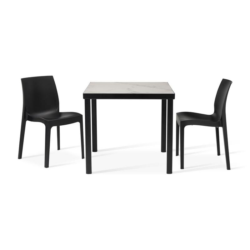 Kelly Ceramic Table in Marble with 2 Emma Anthracite Side Chairs - main image