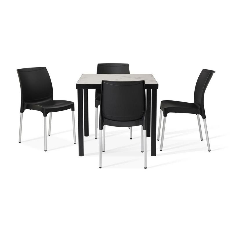 Kelly Ceramic Table in Marble with 4 Alina Black Side Chairs - main image