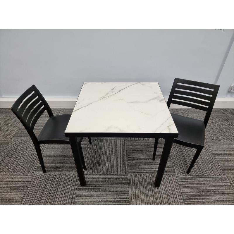 Kelly Ceramic Table in Marble with 2 Tayla Anthracite Side Chairs - main image