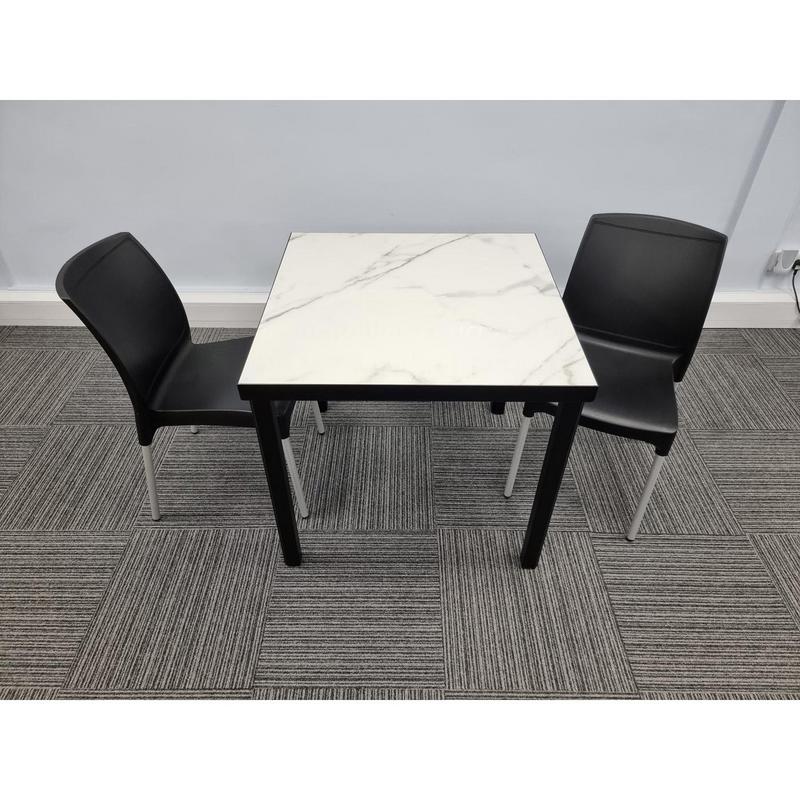 Kelly Ceramic Table in Marble with 2 Alina Black Side Chairs - main image