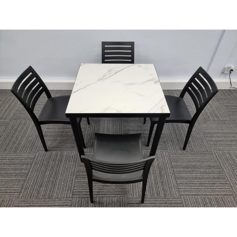 Kelly Ceramic Table in Marble with 4 Tayla Anthracite Side Chairs - main image