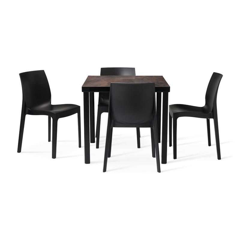 Kelly Ceramic Table in Rust with 4 Emma Anthracite Side Chairs - main image