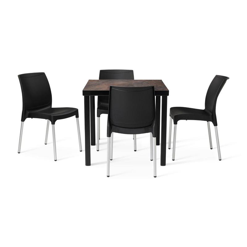 Kelly Ceramic Table in Rust with 4 Alina Black Dining Chairs - main image