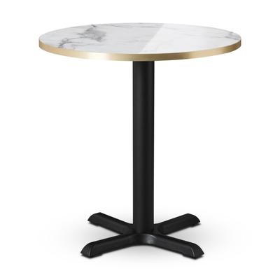 Tuff Top Premium High Gloss Calacatta Marble 700mm round top on a Phoenix Small Cruciform Dining Height Base