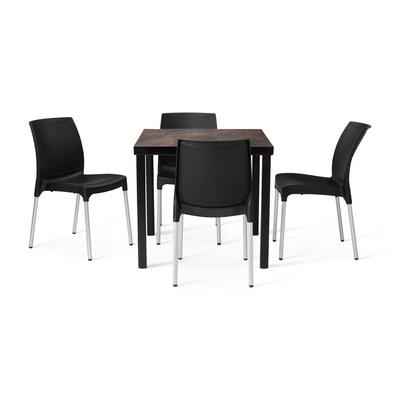 Kelly Ceramic Table in Rust with 4 Alina Black Dining Chairs